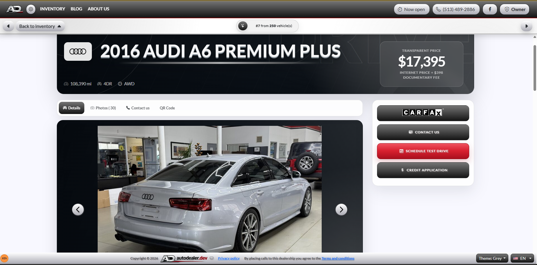 Dealer website vehicle photo and lead actions