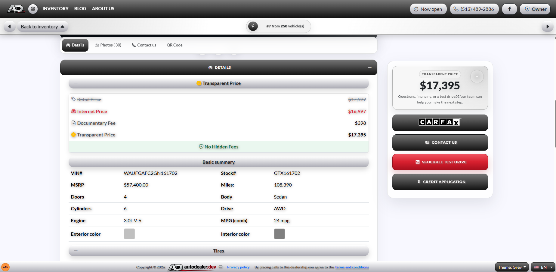 Vehicle pricing and specification details