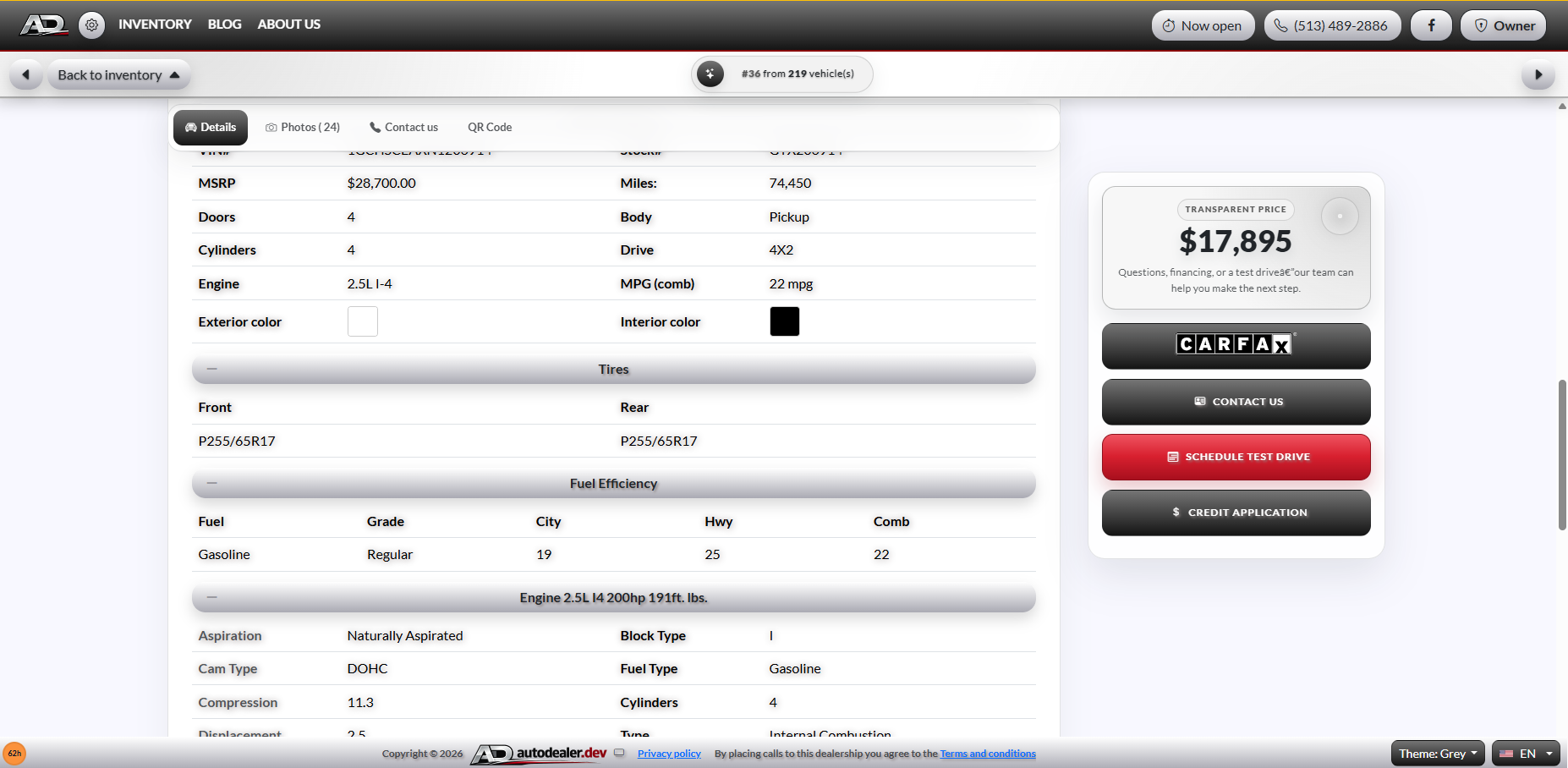 Dealership vehicle details and customer conversion actions